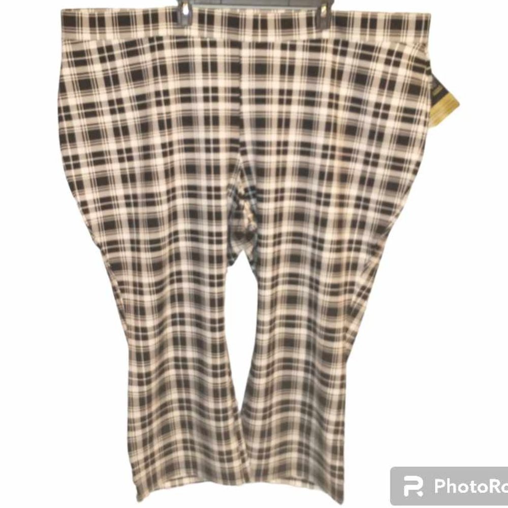 Iman Plaid Pants Checkered High Rise Stretchy Black White size 5XP W-363